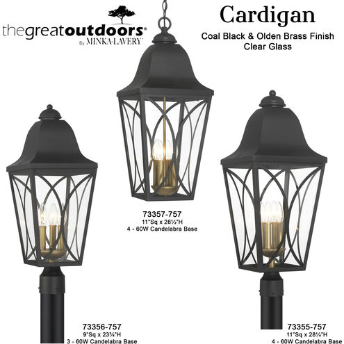 Cardigan 3 Light 11 inch Sand Coal and Olden Brass Outdoor Pendant, Great Outdoors